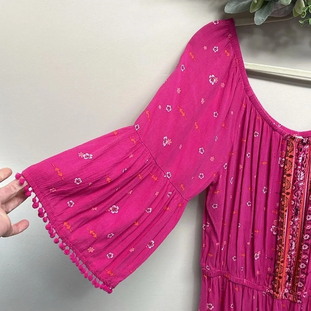 NWOT Mudd Boho Pink 3/4 Bell Sleeve Romper PomPom Detail XXL